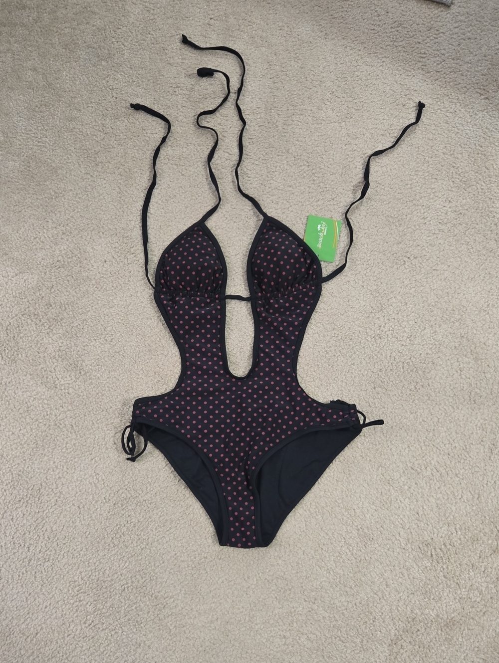 Stylish Polka Dot Black & Pink Cutout One-Piece Swimsuit